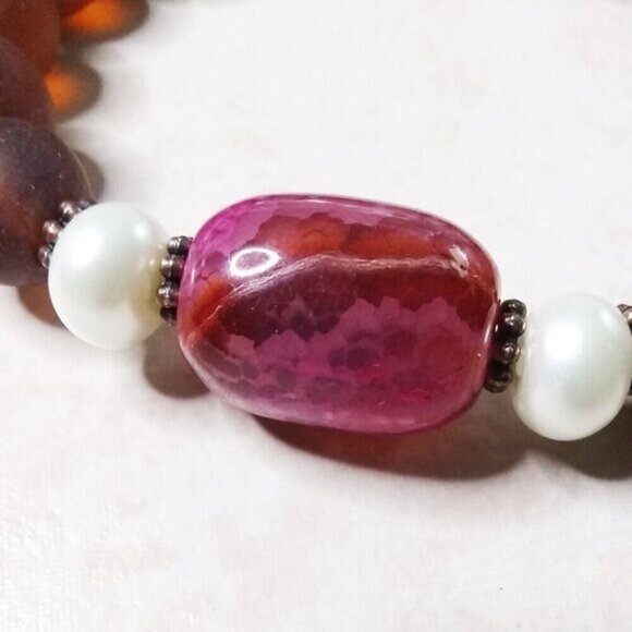 Big Bold & Chunky Stretch Bracelet - Multi Colored Agate + Recycled Glass Beads - Picture 4 of 9